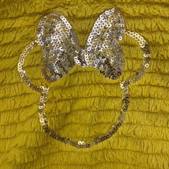 Disney Jr. Minnie Mouse Girls Yellow Gold sequin Hoodie with Pink Bow Size: 5 - Picture 2 of 6